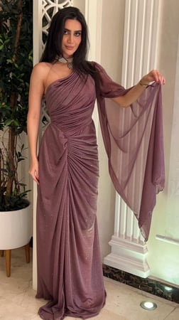 فستان العيد الأنيق اللون موف على لحمي جميييييل بلمعه