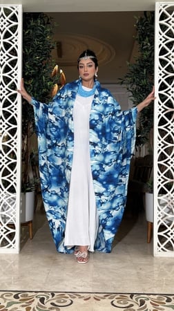 كارديغان مشجر نيلي وابيض بحزام