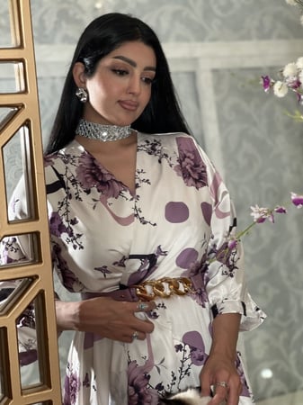 فستان العيد حرير مرد مشجر اوف وايت وموف بحزام