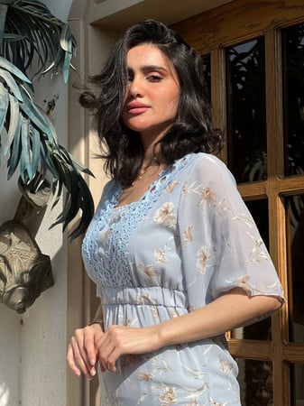 فستان العيد ازرق سماوي شيفون مشجر رقم 8