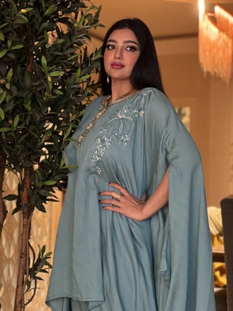 طقم بنطلون وبلوزه أزرق بحري رمضانيه فري سايز