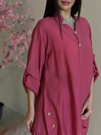 طقم صيفي فوشي فضفاض لينن خفيف وبارد