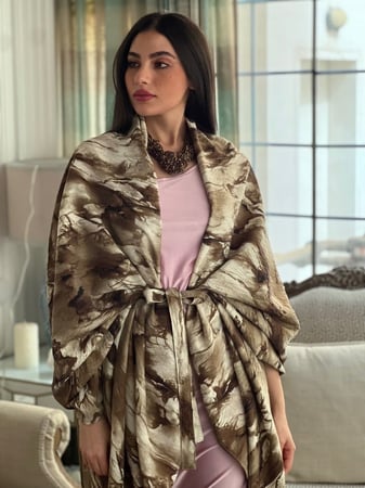 كارديغان مشجر بني وترابي وابيض بحزام