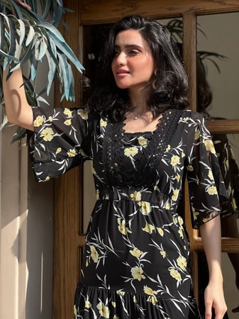 فستان العيد اسود شيفون مشجر رقم 8