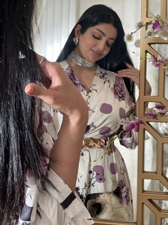 فستان العيد حرير مرد مشجر اوف وايت وموف بحزام