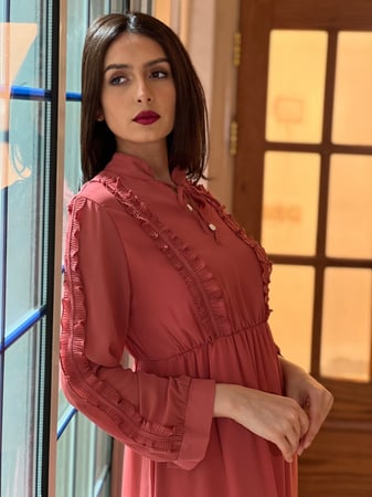 فستان وردي غامق مكسي شيفون رقم 19