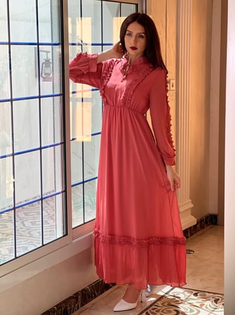 فستان وردي غامق مكسي شيفون رقم 19