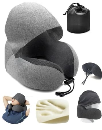 وسادة سفر مغطاة على شكل حرف U، وسادة سفر ميموري فوم، وسادة رأس ورقبة للطائرة، وسادة مكتب محمولة، وسادة نوم للرحلات الطويلة بالسيارة والقطار (قطن رمادي)