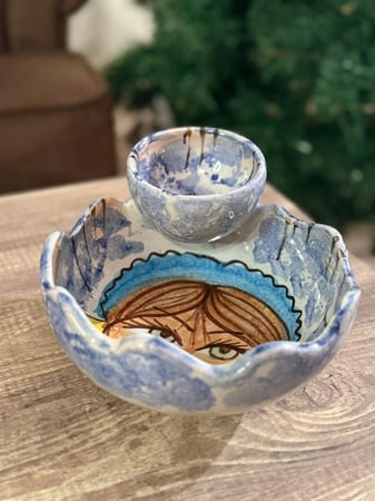 وعاء خزفي برسومات يدوية وعاء للاطعمه والصغير للصوصات