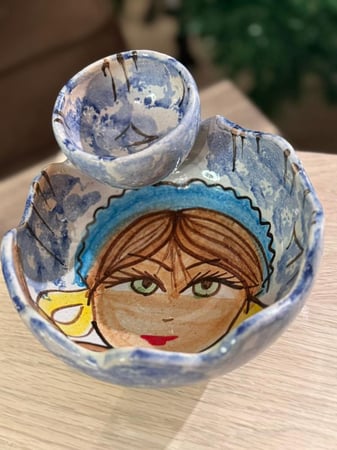 وعاء خزفي برسومات يدوية وعاء للاطعمه والصغير للصوصات