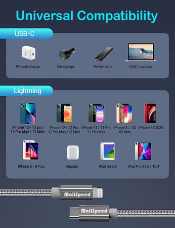 عرض ثلاث اسلك شاحن ايفون PD تايب سي 2 متر قماش مقاوم للقطع