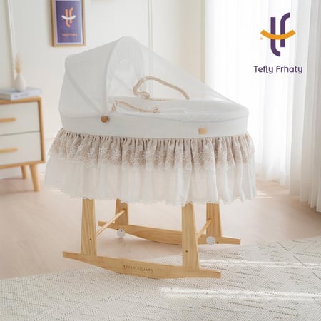 سلة موسى دانتيل مع حامل هزاز خشبي