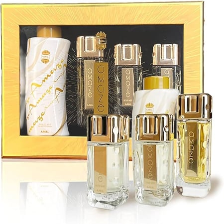 مجموعة عطر امايز مكونه من عطر ملابس وعطر شعر وعطر جسم وبودرة جسم