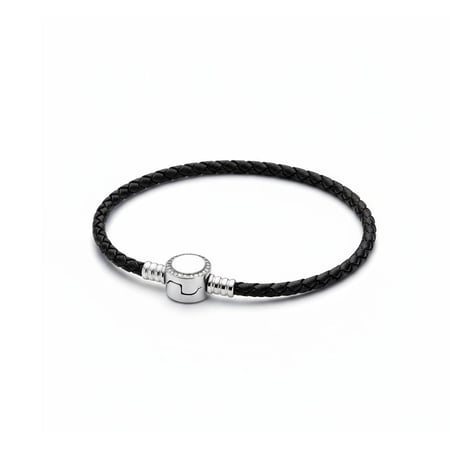 سوار آتولادو من الجلد المظفر مقاس 19 سم الأسود وتعليقة الاسطوانية الدائرية