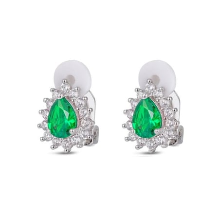 أقراط دبوسية (كليب) فضة الدمعة الخضراء