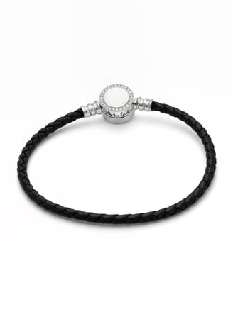 سوار آتولادو من الجلد المظفر مقاس 19 سم الأسود وتعليقة الاسطوانية الدائرية