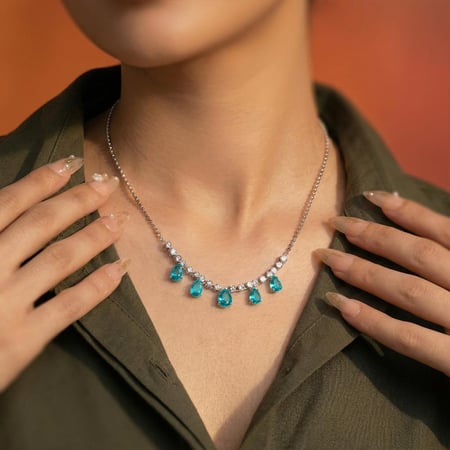 عقد فضة بأحجار أكوامارين دمعة فاخرة