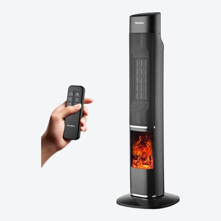 كولن دفاية كهربائية تأثير لهب مع ريموت تحكم 2000 واط، لون أسود