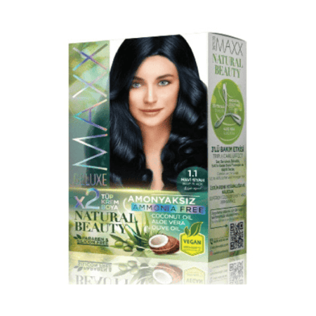 صبغة شعر خالية من الأمونيا ( أسود مزرق 1.1 )من Maxx
