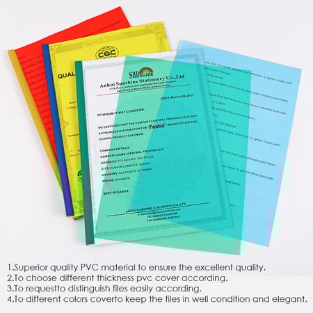 غطاء مستندات FOSKA A4 بلاستيك ملون شفاف 100 شريحة 0.15 مم