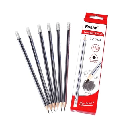 أقلام رصاص دلتا مثلثة الشكل FOSKA HB مع ممحاة - عدد 12