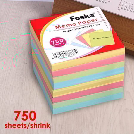 اوراق ملاحظات غير لاصقة ملونة FOSKA - عدد 750 شريحة