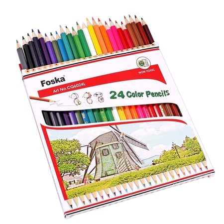أقلام تلوين خشبية ملونة سداسية الشكل FOSKA بطول 7 إنش - عدد 24