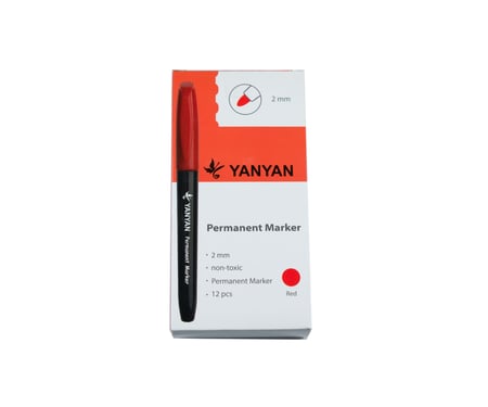 أقلام ماركر دائم برأس دائري أحمر YANYAN مقاس 2 ملم - عدد 12