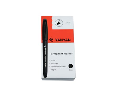 أقلام ماركر دائم برأس دائري أسود YANYAN مقاس 2 ملم - عدد 12