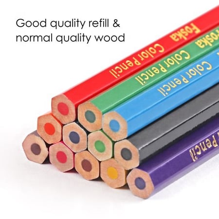 أقلام تلوين خشبية ملونة سداسية الشكل FOSKA بطول 3.5 إنش - عدد 12