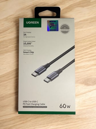 يوغرين UGREEN - كيبل شحن USB-C إلى USB-C - قدرة 60 واط 1m