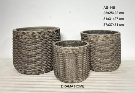 أحواض نباتية "حبل الأناقة" باللون الرمادي - طقم من 3 أحجام