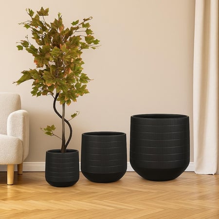 طقم أحواض فيبر فاخرة مع شجرة صناعية – تصميم عصري يدوم طويلاً لديكور أنيق ومميز