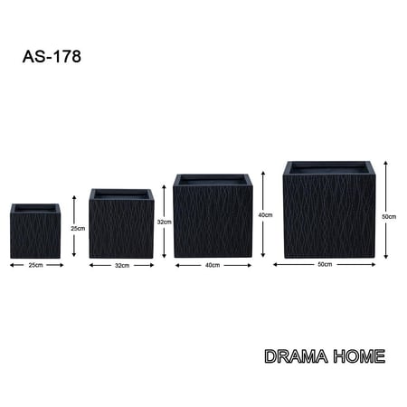 طقم أحواض مربعة للأشجار والنباتات الصناعية باللون الأسود