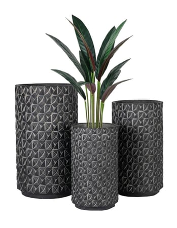 طقم أحواض نباتية سيراميك مُضلّعة سوداء - طقم من 3 أحجام