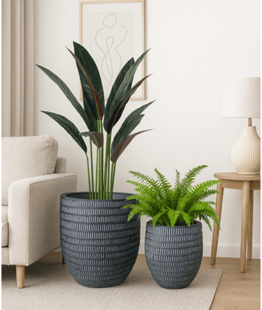 طقم أحواض نباتات صناعية من قطعتين - ديكور منزلي أنيق