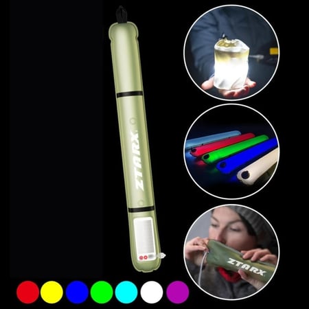 أنبوب إضاءة LED قابل للنفخ، أبيض و متعدد الالوان، يعمل بالطاقة الشمسية وشحن USB، مزود ببطارية مدمجة، للتخييم