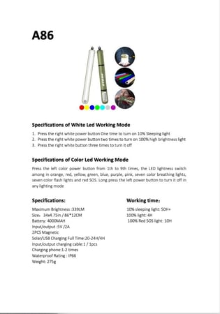 أنبوب إضاءة LED قابل للنفخ، أبيض و متعدد الالوان، يعمل بالطاقة الشمسية وشحن USB، مزود ببطارية مدمجة، للتخييم