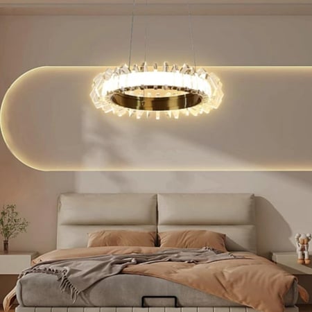 نجف من الكريستال المتداخلة مودرن متعددة الألوان (  اصفر + ابيض + كريمي ) القطر 60 سم 65 واط