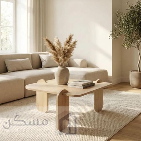 طاولة قهوة بتصميم جديد بسطح رخام طبيعي وقاعدة من الخشب السويدي