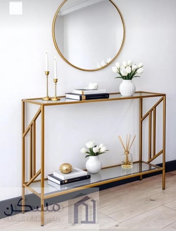 مدخل كونسول بشكل جديد بسطحين زجاج وقاعدة حديد