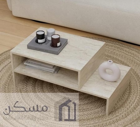طاولة قهوة وسطية بديل رخام بشكل جديد ومساحة تخزين اضافية