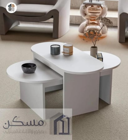 طاولة قهوة جانبية بيضاء مكونة من قطعتين خشب عالي الجودة