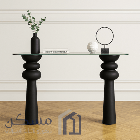 مدخل كونسول خشب طبيعي بسطح زجاج سكرت