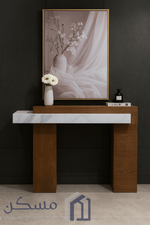 كونسول مدخل خشب سنديان مع سطح بديل رخام