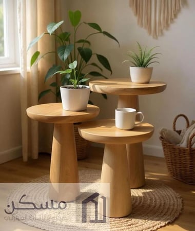 طقم طاولات خدمة بشكل عصري مصنوعة من خشب سويدي وسطح خشب السنديان الطبيعي