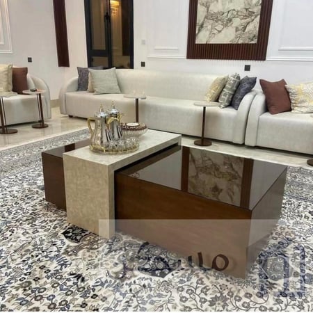 طقم طاولات قهوه متداخله من الخشب وبديل الرخام تتكون من 5 قطع