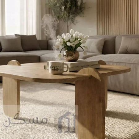 طاولة قهوة بتصميم جديد بسطح رخام طبيعي وقاعدة من الخشب السويدي