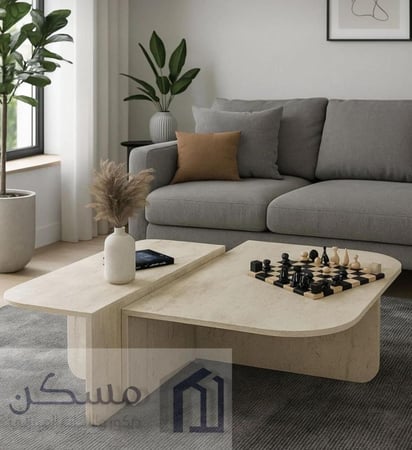 طاولة قهوة وسطية بتصميم بديل الرخام من قطعتين منفصلتين