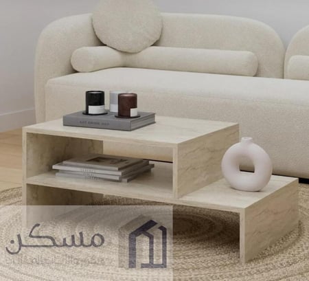 طاولة قهوة وسطية بديل رخام بشكل جديد ومساحة تخزين اضافية